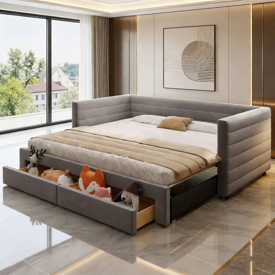 Sofa Bed Frame - Grey + Upholstered + 90cm*190cm-1 - View 1