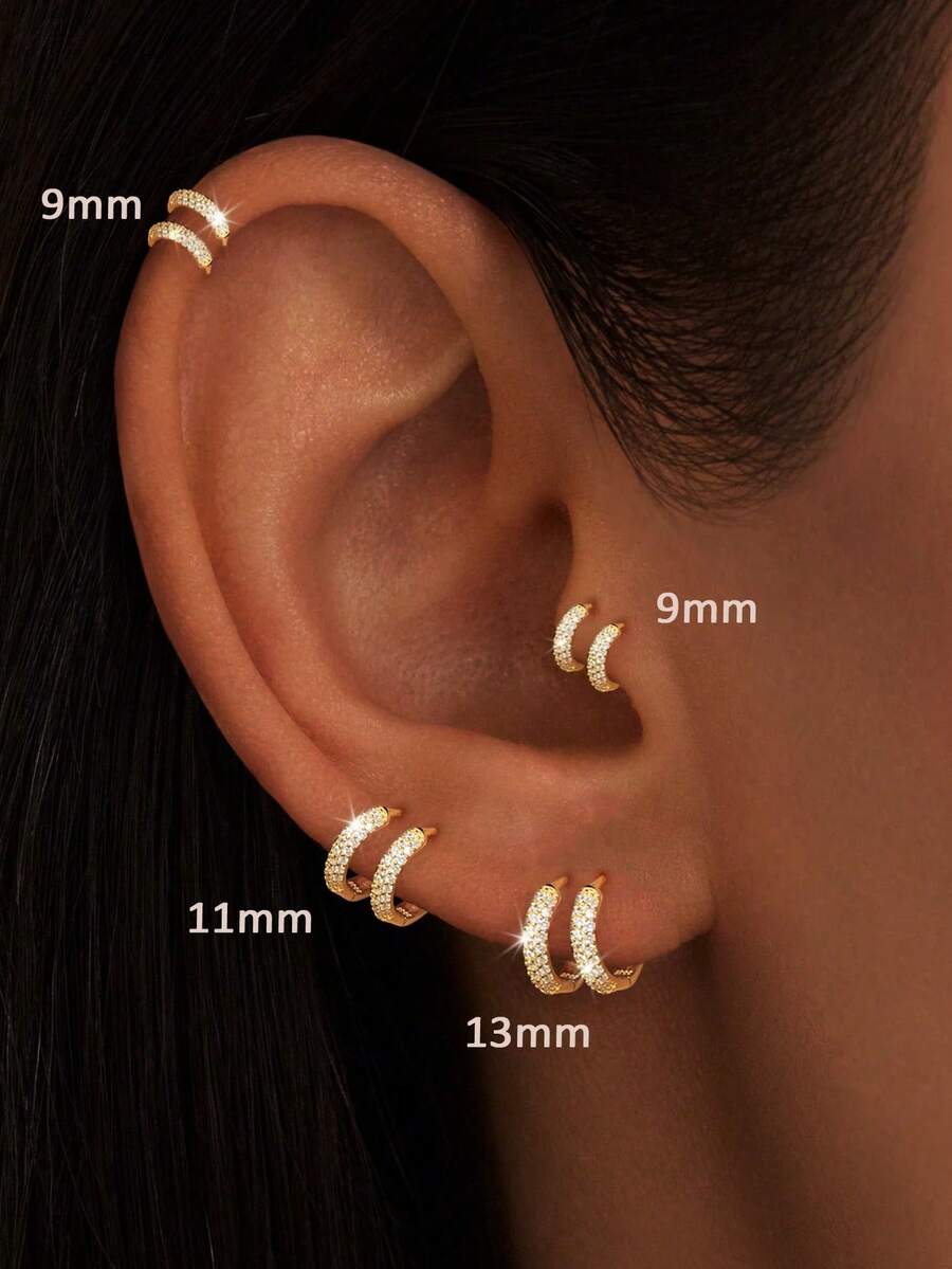 1 pièce Boucles d'oreilles minimalistes à double anneau en argent sterling 925, tailles 9 mm, 11 mm, 13 mm, convient pour le port quotidien des femmes et en cadeau pour la petite amie - boucle d'oreille unique - Voir 1