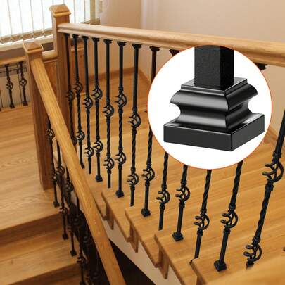 Aluminum Alloy Baluster Shoes Stair Flat Shoe With Screw Holes For 1/2 Inch Square Scroll Basket Twist Knuckle Staircase Balusters Metal Spindle Railing, Satin Black (50 Pcs)