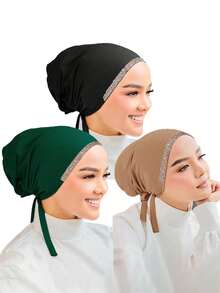 1pc Women's Solid Color Rhinestone Headband, Headscarf With Criss-Cross Front, Soft Modal Lining, Easy To Wear Hair Sleep Cap - Solid Color - View 47