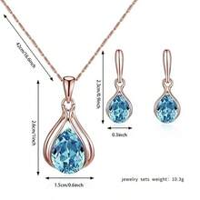 女士优雅水滴吊坠项链耳环套装，完美适用于婚礼、周年纪念日和派对 - 綠色 - 查看 3