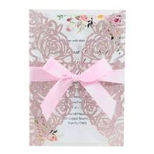 Paquete de 10 invitaciones de boda cortadas con láser, brillantes y en color plateado y dorado claro (incluye tarjetas en blanco, sobres y moños de cinta), tarjetas de invitación elegantes y de alta calidad para bodas y fiestas - Multicolor - Ver 42