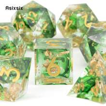 Asixsix 7 Pcs Green Golden Number Sharp Edge Resin Dice Polyhedral Dice Suitable For Role-Playing RPG Board Game - Apricot - View 6