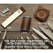 Rolling  Sharpener With Leather Strop And 15, 17, 20 & 22 Degree Angles -  Sharpener Kit - Roller  Sharpening System With Stand, Holder & Eraser - Walnut Brown - Với dây da - Xem 7
