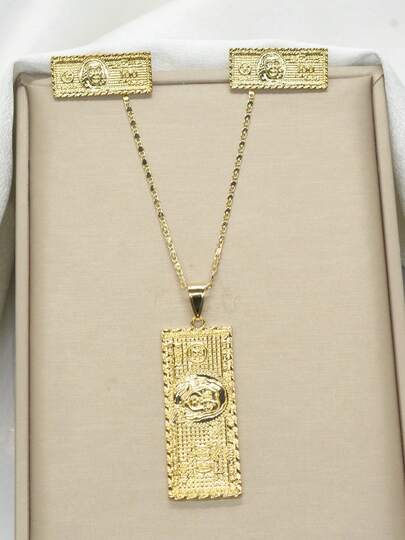 一套男士时尚嘻哈美元吊坠耳环项链首饰套装，复古朋克风格，适合日常、派对佩戴，是情人节/派对/生日送给父亲、男友的最佳礼物