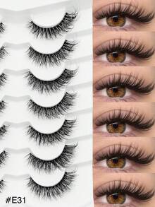 Rikuaild 7对自然妆效假睫毛，整条式，柔软蓬松，交叉加长设计，打造迷人妆容，仿貂毛材质，适合日常及派对妆容 - 持久自然，打造魅惑睫毛效果 - 自然纖長款 - 查看 11