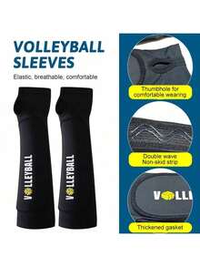 1 par de mangas de voleibol extra grandes con almohadilla y orificio para el pulgar, adecuado para deportes de voleibol, unisex, negro - Negro - Ver 5