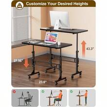 Small Standing Desk Adjustable Height, Mobile Stand Up Desk With Wheels, 32 Inch Portable Rolling Desks For Walking Pad Treadmill Black - Gỗ đen - Xem 3