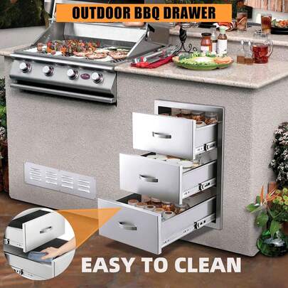 Cajones de cocina para exterior, de acero inoxidable, triples, para barbacoa, de 15.7 x 17.7 x 21.6 pulgadas, con acceso integrado y panel de ventilación para isla de cocina, patio y parrilla.