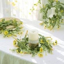 1pc Artificial Flower Wreath With Daisy And Eucalyptus Leaves, Suitable For Celebration Occasions And Home Decor, Such As Weddings, Holiday Parties, Entryways Or Bedrooms, Creating A Fresh And Cozy Decorative Effect. - Multicolor - View 3