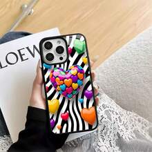 Estuche para teléfono con patrón de corazones de colores compatible con teléfonos   17  16 Pro Max  15 Pro Max  13 y  12 Hecho de material de TPU, brinda protección contra golpes y caídas Es un gran regalo para familiares, amigos, amantes, novios y novias - Negro - Ver 7