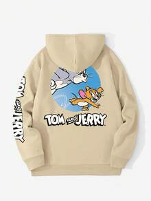 Strevion OBM Men X TOM & JERRY 男士休闲百搭汤姆和杰瑞元素印花连帽卫衣，秋冬款 - 杏色 - 查看 1