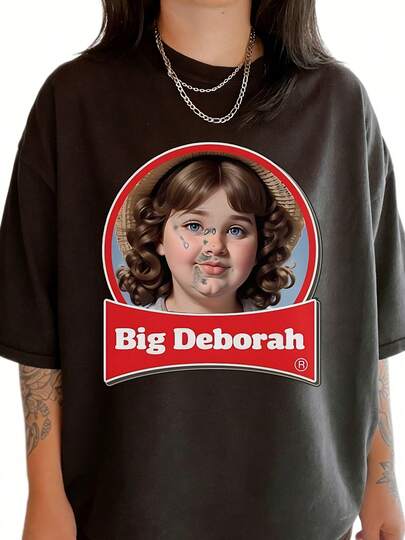 "Big Deborah" Vintage Retro Logo Print T-Shirt Pajama Top For Women, Soft Cotton Blend Short Sleeve Crew Neck Sleep Shirt, Comfortable Relaxed Fit Loungewear, Nostalgic Retro Design Casual Nightwear, Breathable Cozy PJs Top For All Seasons, Perfect Gift For Big Deborah Fans & Retro Style Enthusiasts