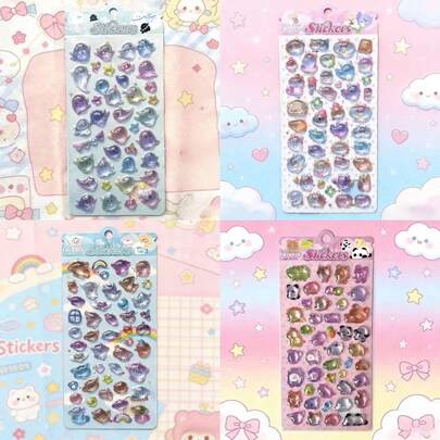 新款卡通3D立体浮雕贴纸，趣味装饰透明水晶贴纸，防水DIY粘贴材料