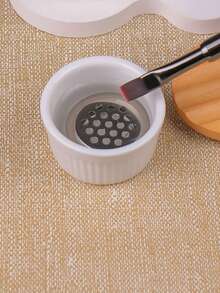 Nail Ceramic Pen Washing Cup Wide Mouth Mesh Cup Multi Functional With Lid Opening Pen Moisturizing Integrated Double Washing Ceramic Cup, Pen Holder, Storage Pen Stand, Nail Salon Tools - Apricot - View 6