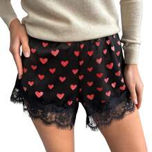 Boho Women's Lace Trim Satin Silk Shorts Shiny Elastic Waist Mini Shorts Pettipants Half Slip Shorts French Knickers Boyshorts For Dresses Full Coverage Underwear Lounge Pants - 紅色 - 查看 2