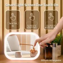 LED Lighted Makeup Mirror, Portable Foldable Mirror With Adjustable Stand, 3 Color Modes, Smart Dimmable Touch Screen, Suitable For Vanity, Bedroom, Dressing Room, 360° Rotation, USB Charging, Great Gift For Valentine's Day, Mother's Day, Girls, Graduation - Vertical - View 5