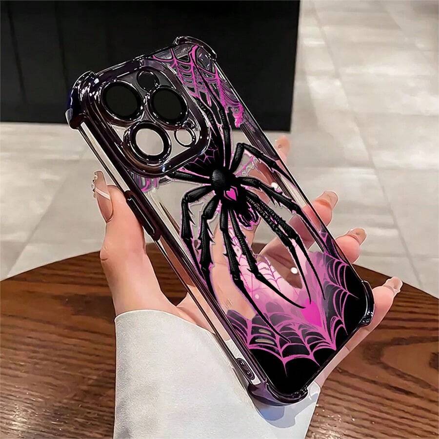 Phone Case: Cool And Stylish Spider Pattern Phone Case, Suitable For Apple Phone 11, 12, 13, 14, 15, 16, 17 PRO MAX X XS MAX 14Plus, Shockproof, Retro, Fashionable, Cute And , Can Be Given To Friends Or Used For Personal Purposes - 紫色 - 查看 1