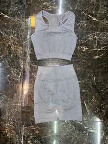 Premium Fitness Set: Shorts And Butt-Lifting Top, Zero Transparency. - 淺灰色 - 查看 3