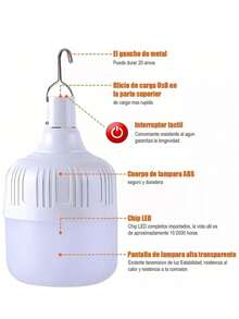 DeTODO Portátil Recargable Emergencia Usb 80w Lámpara Foco Led. Con 3 Modos de Luz 1/3 PIEZAS - 1 PZA - Ver 6