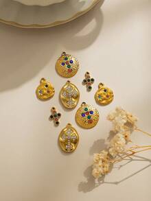 1pc/Pack Stainless Steel Rhinestone Cross Shaped Accessory, Design - Gold - View 3