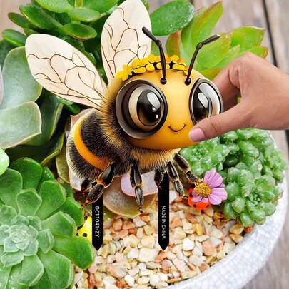 DC11041-42 卡通花园盆栽蜜蜂和蓝鸟 2D 亚克力装饰品，节日氛围装饰