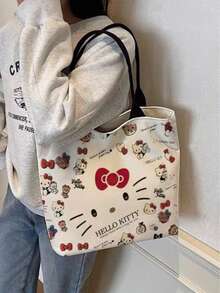 Sanrio Hello Kitty Cartoon Canvas Tote Bag, Fashion Women's Handbag, Cute Commuter Practical Large Capacity Shoulder Bag - A - View 3