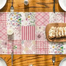 1 pieza Camino de mesa con patrón de tulipán y dalia rosa primaveral, decoración de mesa de cocina y comedor para fiestas en el hogar - Rosa - Ver 4