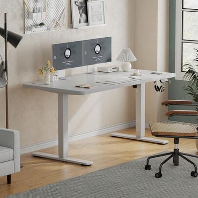  DEVOKO Electric Height-Adjustable Desk With USB Charging Ports 160x70cm Sit-Stand Desk With Dual Height Adjustment Featuring 2 Memory Smart Panels Home Office Desk With Quiet Motor Ergonomic Study Desk Beige
