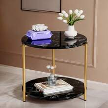 LOVEWE Double-Tier Round Side Table, Minimalist Sofa Table & Coffee Table, Dual-Purpose Indoor/Outdoor Decorative Table Double-Layer Metal Reinforcement, Easy Assembly Suitable For Indoor/Outdoor Decor, Daily Use In Bedrooms And Living Rooms, Bedroom Furniture, Indoor Outdoor Table, Sleek Furniture, Modern Decor, Sturdy Table, Multipurpose Table, Accent Table, Small Space Solutions - 黑色 - 查看 1
