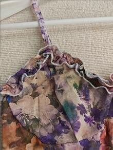 女士性感内衣，网纱印花吊带睡裙，紫色优雅性感睡裙，四季皆宜，可在卧室、情人节、派对、周年纪念日等场合穿着，性感内衣 - 紫色 - 查看 2