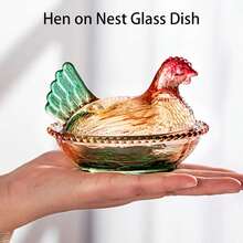 1Pc Hen On Nest Glass Dish With Lid, Vintage Easter Decor Candy Dishes For Snacks Dessert Cookies, Colorful Chicken Shaped Cookie Jar Rooster Candy Bowl For Home Kitchen Office Tabletop Decoration - Red and Green - View 10