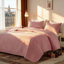 3 Pcs Bed Comforter Set,Queen Comforter Set,Edredones Para Cama Queen Size Quilt Bedding Set,Army Green Warm Microfiber Quilt Set,3-Piece Bedding(1 Quilt+2 Pillow Shams) King 104''X96'' Fluffy Cozy Skin-Friendly Lightweight Breathable Soft All-Season Quilt For Bedroom Home Living Room Dorm Office Apartment Decor - Pink - View 7