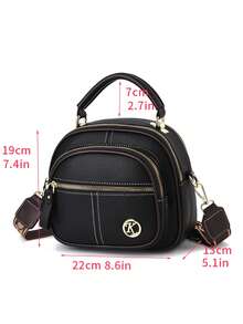 High-Quality Apple-Shaped Soft Leather Multi-Layer Large Capacity Shoulder Crossbody Bag, Fashionable Handbag - Black - View 5