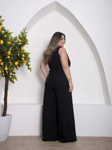 Female Fashion Jumpsuit Pantalona Elegant Tailored Wide Legs And Discreet Pockets Bandage - màu đen - Xem 8