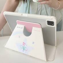 极简星月图案郁金香蝴蝶扁平保护套，兼容苹果 iPad 第 11 代、iPad Pro 2025 新款、iPad 第 10 代、iPad Air 7/6、11 英寸，可爱时尚，带笔槽，防弯折 - 白色 - 查看 7