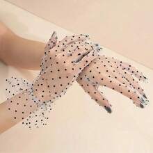 Modisches Braut-Valentinstag-Netz-Seide-Spitzen-Kurzes Hochzeitskleid, dünner Stil mit handgefertigter Dekoration und gepunktetem Rand, sexy Handschuhe - Verschiedenfarbig - Übersicht 2