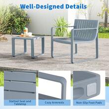 COSTWAY 2 Piece Patio Furniture Set, Weatherproof PP Chair W/ Square Coffee Table, Ergonomic Slatted Bistro Table & Chair Set For Front Porch, Backyard, Grey - Grey - View 4