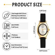 Rofusn Reloj de mujer de cuarzo analógico ovalado: Correa de PU, esfera punteada - Adecuado para todas las estaciones - Gris - Ver 5