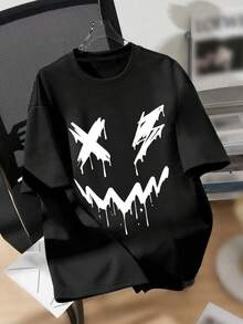 Tween Boy Cartoon Print Crew Neck T-Shirts Spring And Summer Y2K Boy's Casual Tee Soft Tops - Black - View 1