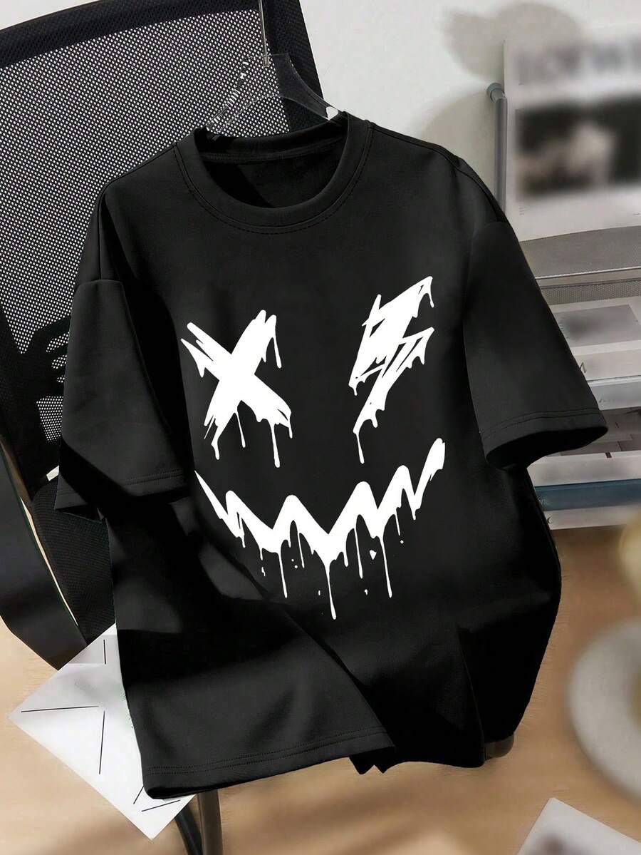 Tween Boy Cartoon Print Crew Neck T-Shirts Spring And Summer Y2K Boy's Casual Tee Soft Tops - Black - View 1