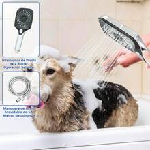 High Pressure Rain Shower Head For Bathroom, 8" Rain Shower Head, 5 Spray Modes Hand Shower, Adjustable With Holder, Leak-Proof, 1.5m Hose (Silver/Matte Black) - Hợp kim crom - với tay nối dài có thể uốn cong và 4 móc. - Xem 6
