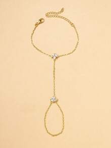 1 Peça Corrente de Mão com Formato de Folha Fashionável Ligada por Strass, Joias de Noiva, Delicada e Cintilante, Acessório de Uso Diário, Presente - folha - Visão 3