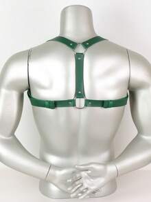 男士绿色PU皮革胸带 | 可调节O型环身体束带，适用于音乐节和夜店服装 - A - 查看 6