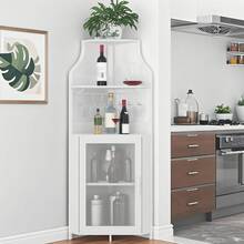 clóset de Esquina para licores con estantes Ajustables, clóset de Barra Industrial de 61 Pulgadas, no Empotrado con Puerta de Malla y Soporte de Vidrio para Cocina, Color café rústico - Blanco - Ver 5