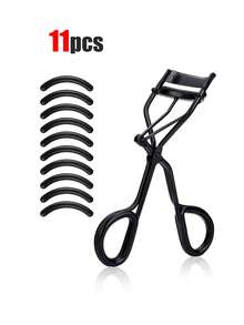 16件套时尚睫毛夹及眉毛美妆工具套装，包括1个黑色睫毛夹、3支睫毛刷、1把睫毛梳、1把眉刷、10个替换垫片，不锈钢睫毛夹采用宽口设计，持久卷翘。 - 黑色 - 查看 9