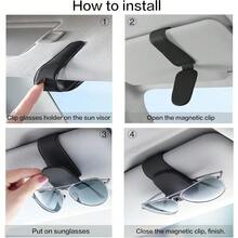 Sunglass Holder For Car Sun Visor, Magnetic Eyeglass Hanger Clip For Car Visor, Leather Car Glasses Mount, Car Interior Visor Accessories - Black - View 6