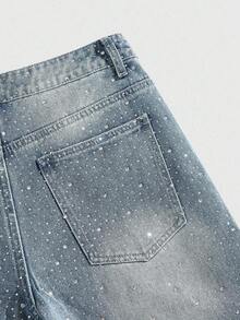 Calça Capri Denim Folgada com Aplicação de Strass para Meninos Adolescentes - Lavagem clara - Visão 4