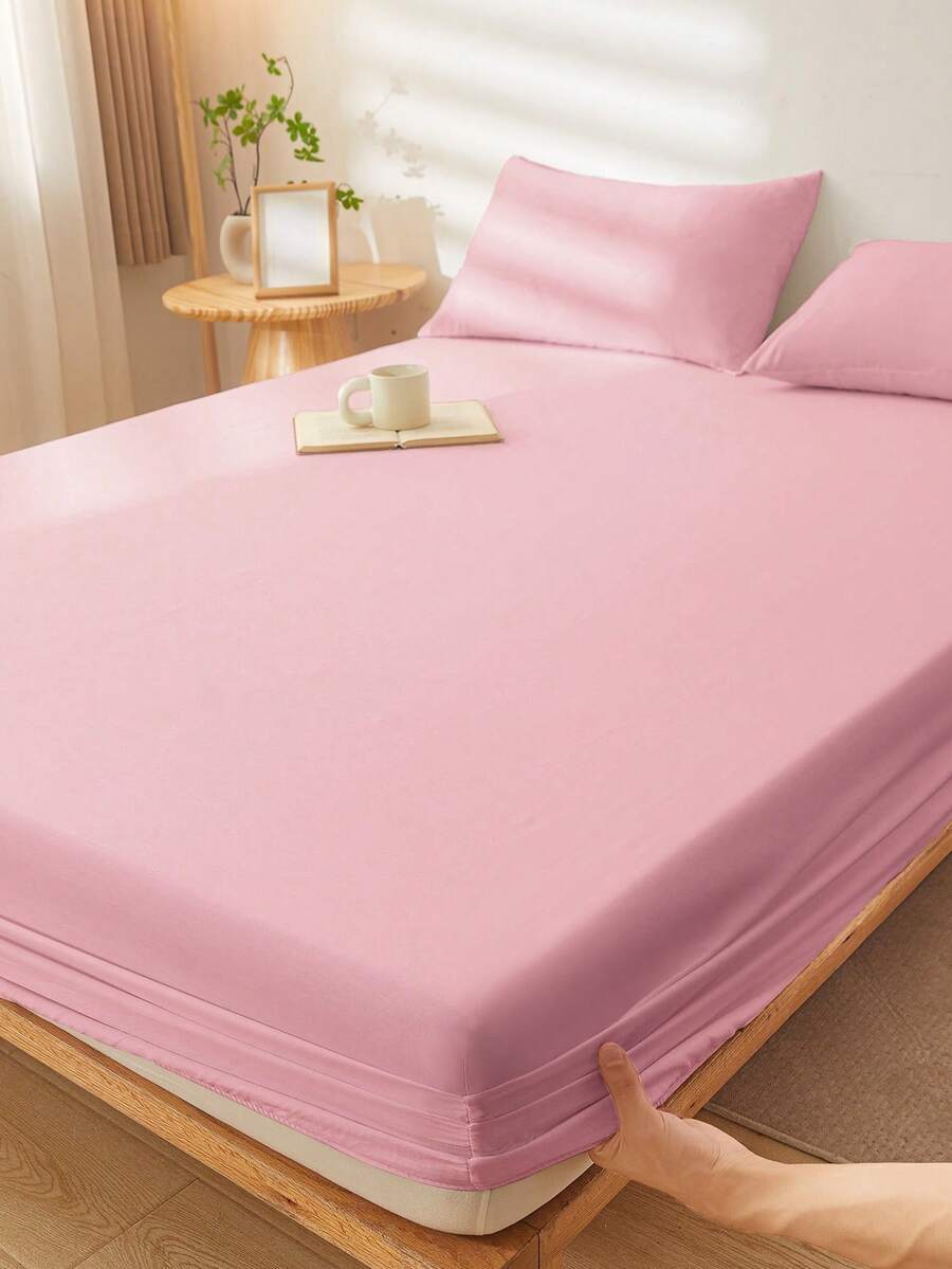 1pc Supersoft Solid Color Fitted Sheet, Bedding, Summer Dorm Bedding, Mattress Cover For Bed, Back To School, Deep Pocket Fitted Sheet, Soft And Breathable, For All Size Bed -Twin, Full, Queen, King Size Sheet, Suitable For All Seasons, Room Decor