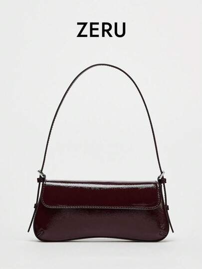 New Vintage Flap Underarm Bag, Fashionable Glossy Minimalist Baguette Handbag/Shoulder Bag